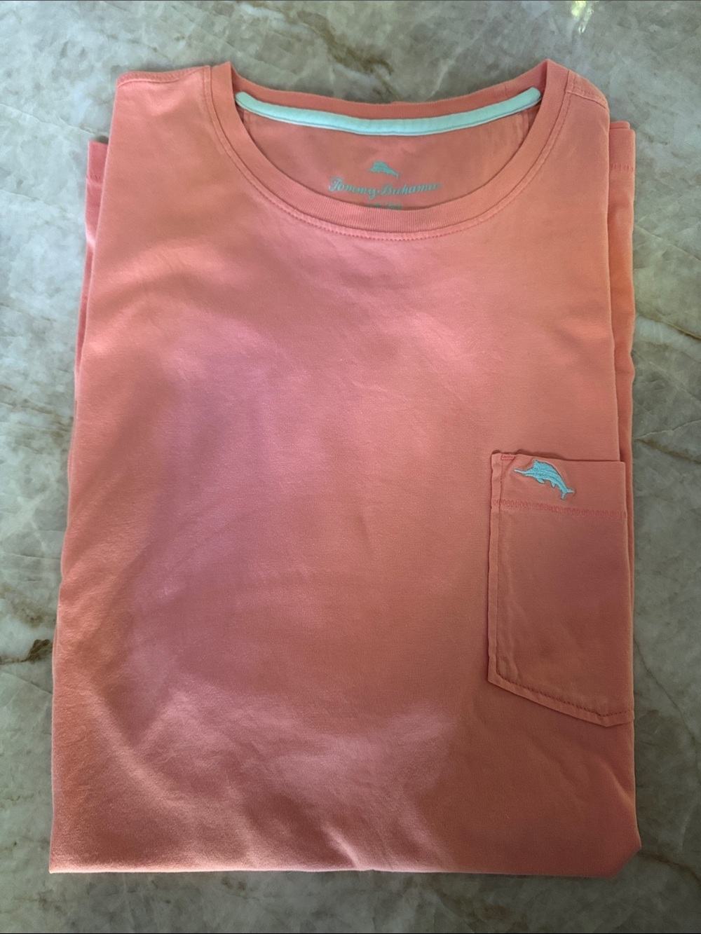 Tommy Bahama Coral Crewneck Pocket Tee with Dolphin Embroidery